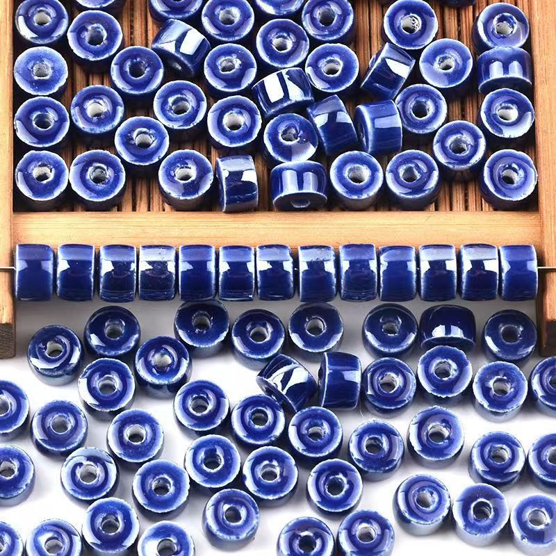Cylindrical Ceramic Beads 6mm Glossy Rainbow Spacer 10pcs 9
