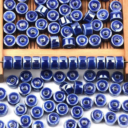 Cylindrical Ceramic Beads 6mm Glossy Rainbow Spacer 10pcs 9