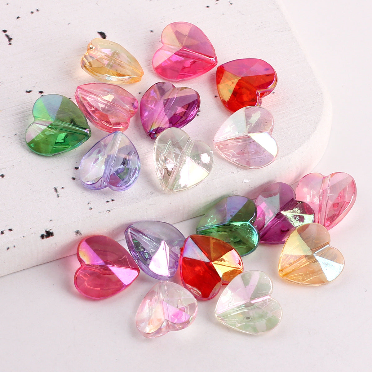 Plating Faceted Heart Acrylic Beads 13mm Transparent AB Colored 100pcs