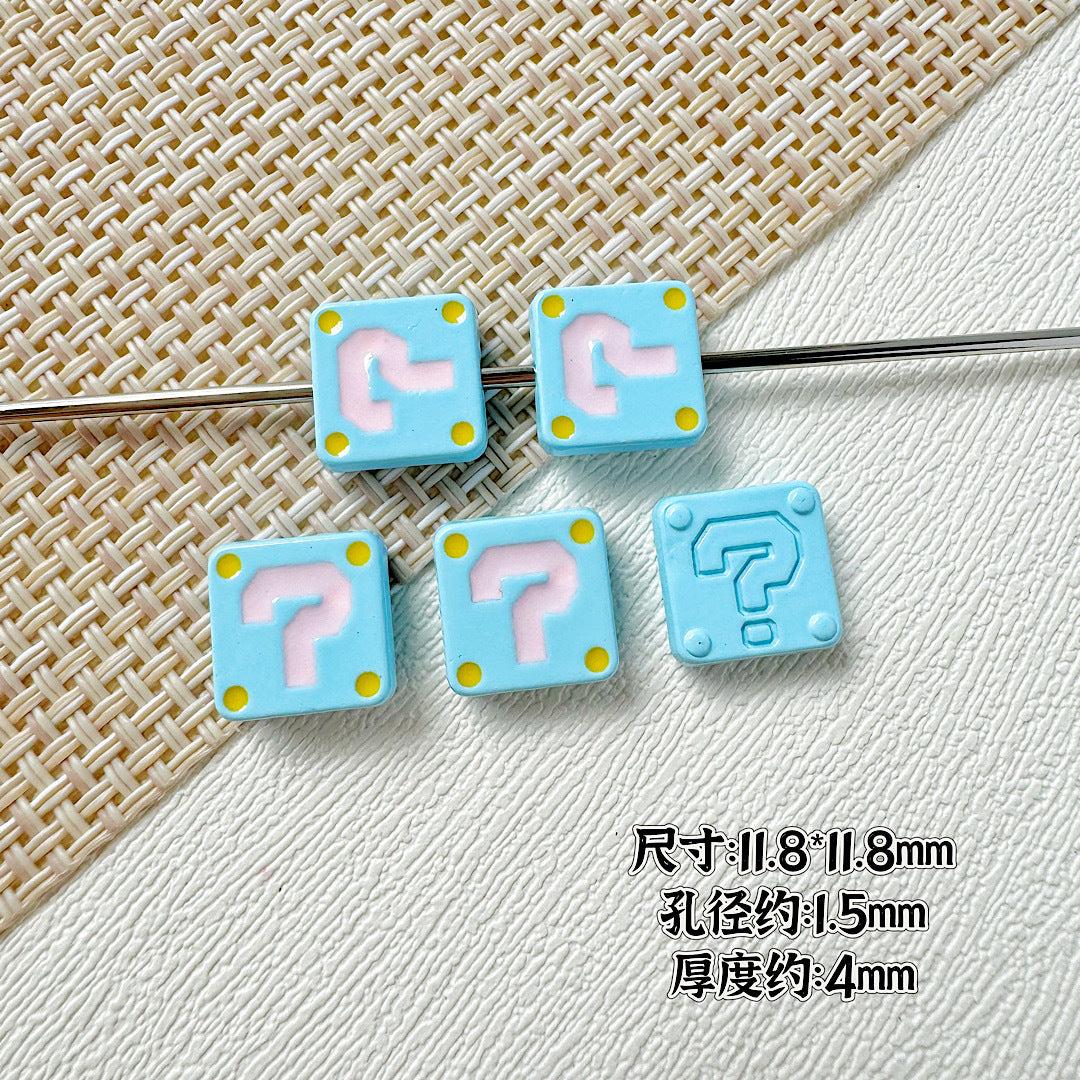 Square Metal Beads 11mm Painted Question Mark Design 20pcs 7