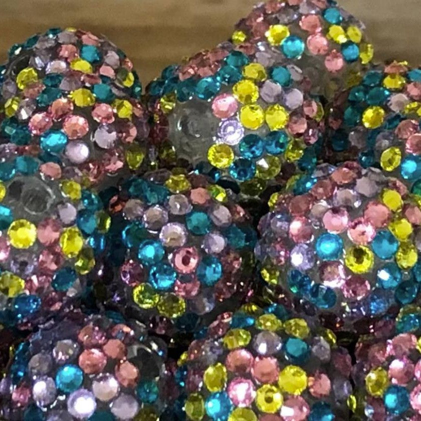 Rhinestone Bubblegum Beads 10-22mm Pink Yellow Blue Confetti 5pcs 2
