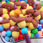 Silicone 3D Focal Beads Acorns Brown Detailed Caps 20pcs