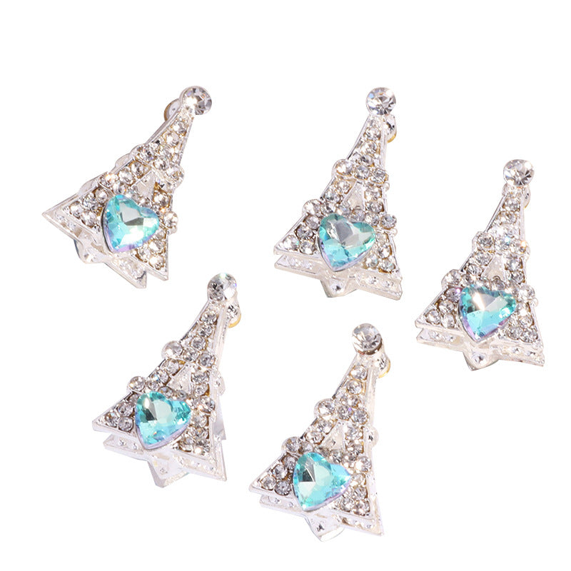 Pave Eiffel Tower Rhinestone Beads 22mm Alloy Heart Gem 2pcs 5