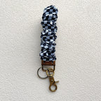 Plaid and Dotted Fabric Scrunchie Keychain with Vintage Brass Clasp 2pcs 7
