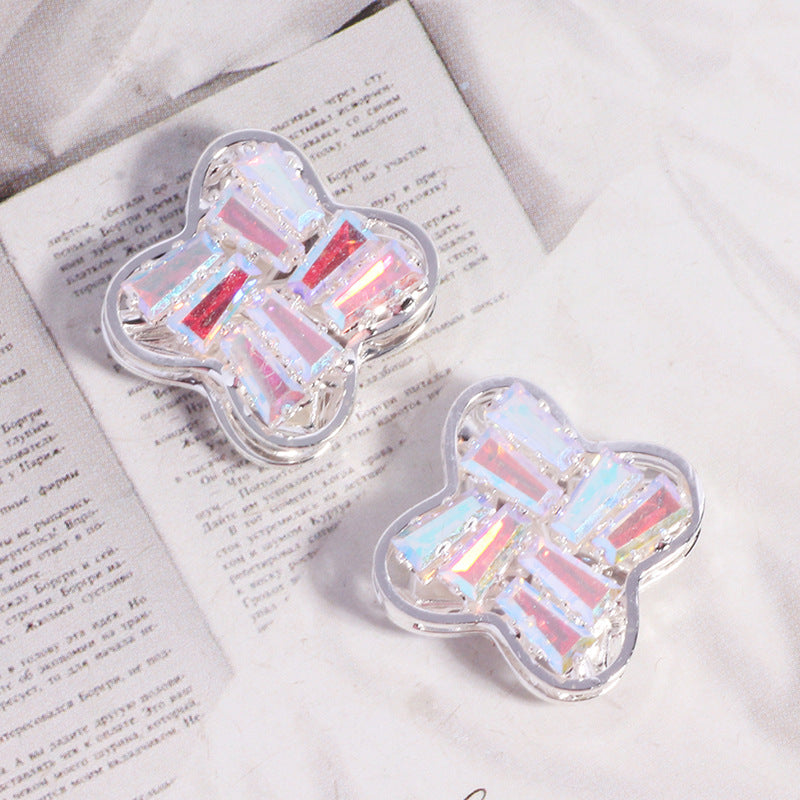 Rhinestone Paved Four-leaf Clover Rhinestone Beads 16mm Alloy 3pcs 8