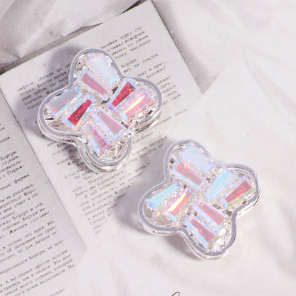 Rhinestone Paved Four-leaf Clover Rhinestone Beads 16mm Alloy 3pcs 8