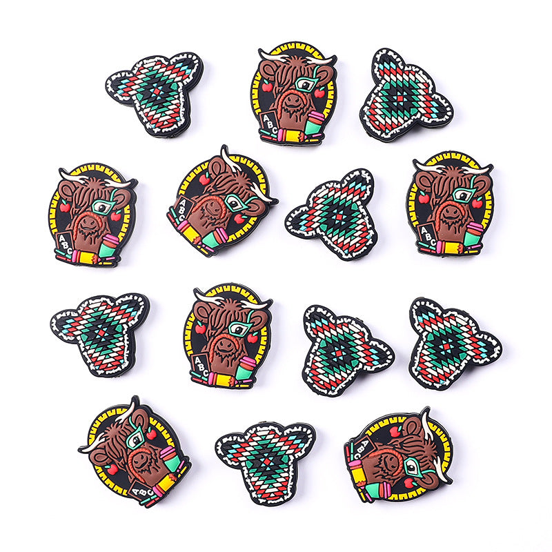 Silicone Focal Beads Highland Bullhead Circular Badge ABC 20pcs 3