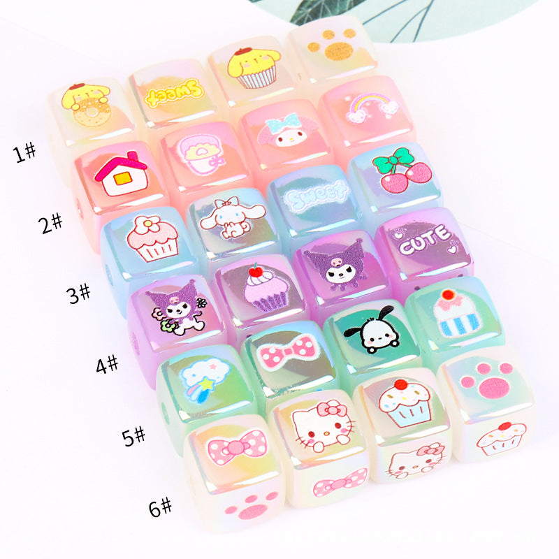Cartoon Jelly Color Acrylic Square Beads 14mm Glossy Finish 10pcs 6