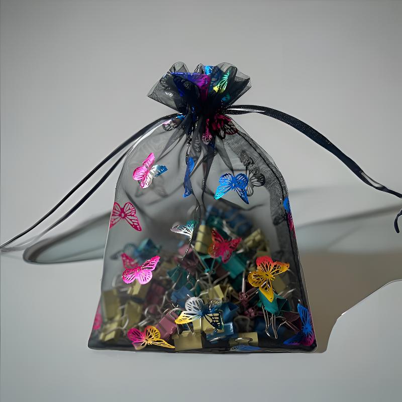 Organza Drawstring Bags Metallic Butterfly Puppy Paw Pattern 10pcs 5