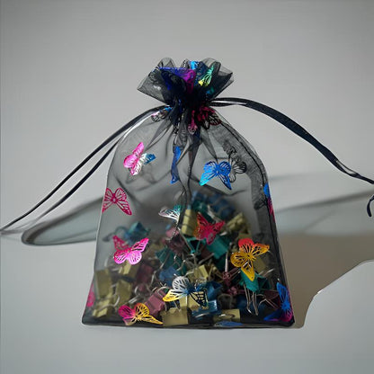 Organza Drawstring Bags Metallic Butterfly Puppy Paw Pattern 10pcs 5