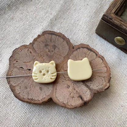 Cute Cat Head Resin Beads 20mm Playful Earth Tone 10pcs 7