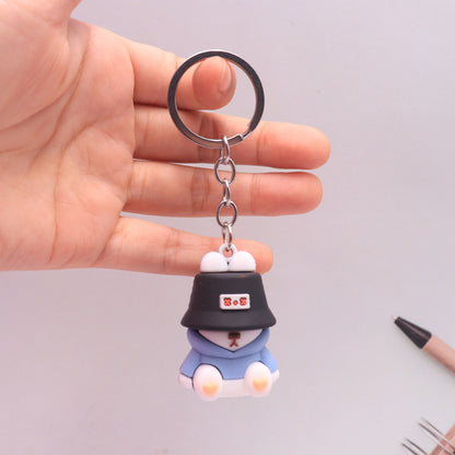 Silicone Dog Keychain with Colorful Fisherman Hat Charm 6