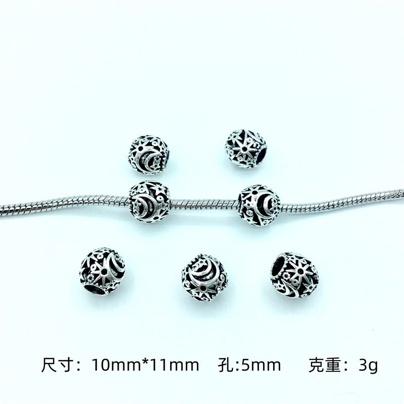 Hollow Spherical Metal Beads Large Hole Intricate Floral Cut-Out 100pcs 14