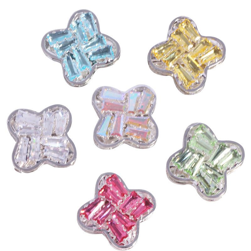 Rhinestone Paved Four-leaf Clover Rhinestone Beads 16mm Alloy 3pcs 5
