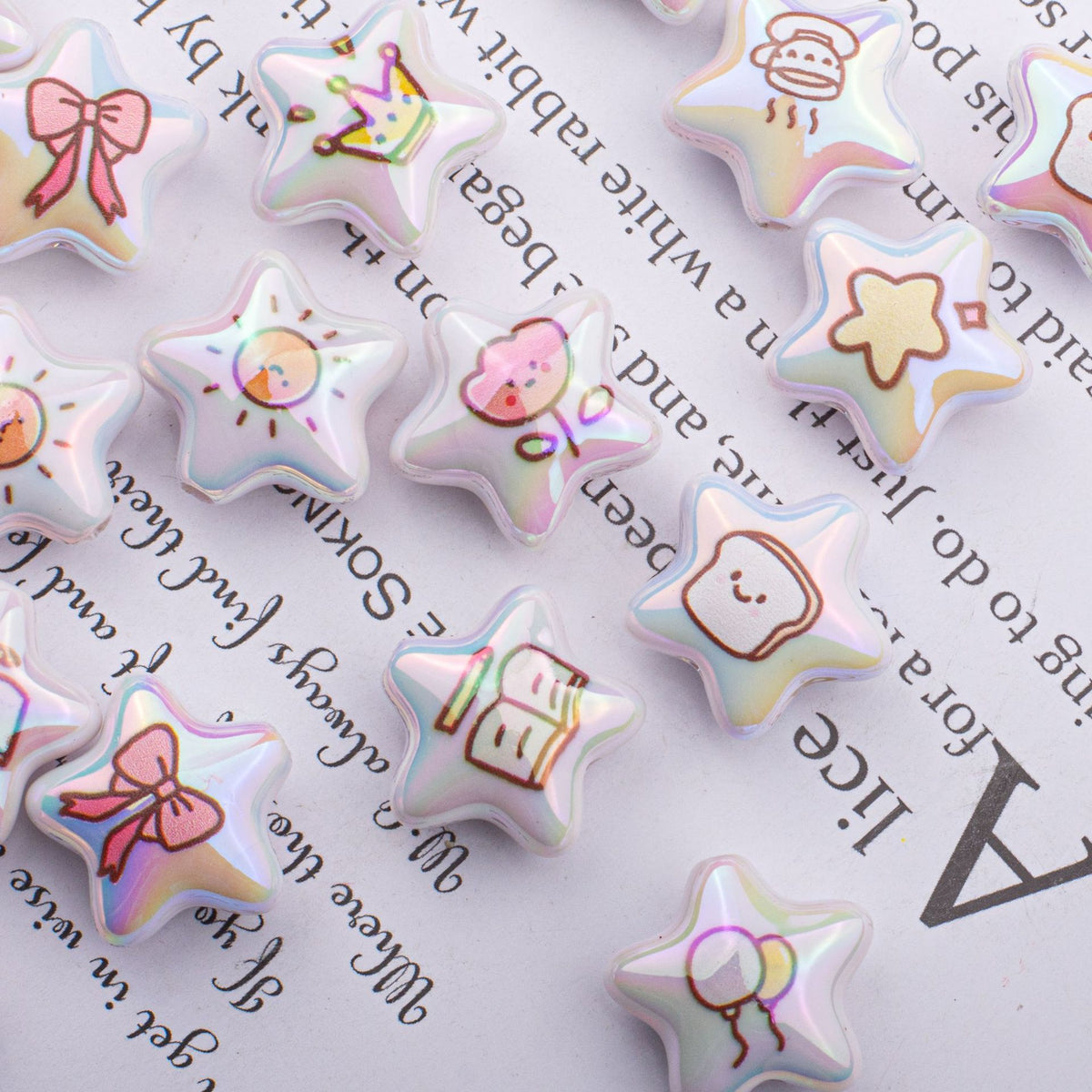 UV Plating Star Acrylic Beads 20mm White Printed 50pcs 3