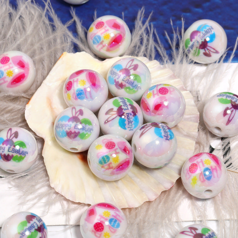 Plating Easter Series Printed Acrylic Beads 16mm Glossy Pastel 50pcs 4