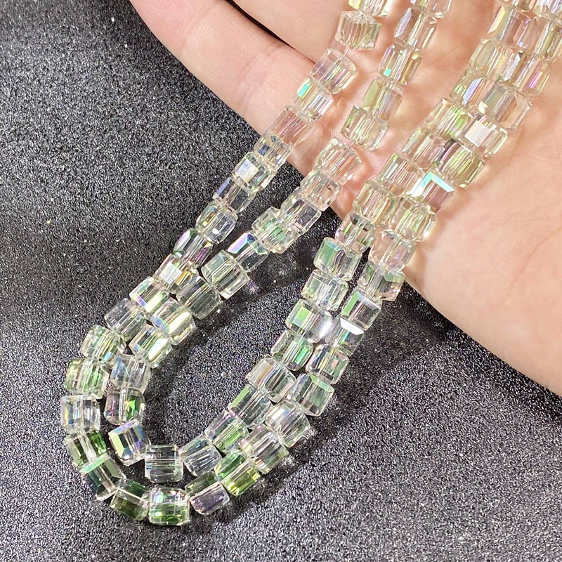 Square Transparent Glass Beads 8mm Clear Iridescent Shine 50pcs 21