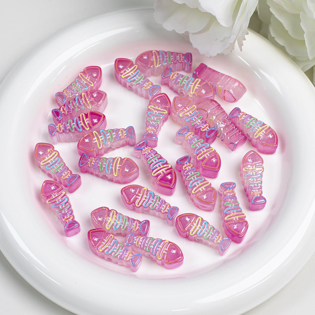 Plating Colorful Fish Bone Resin Beads 24mm 10pcs 12