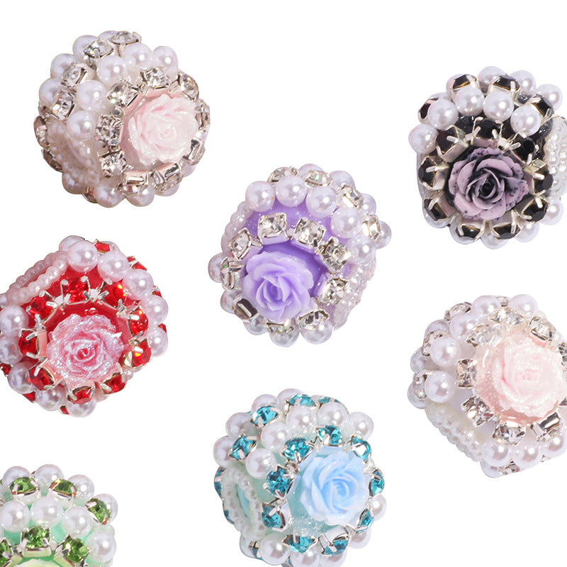 Fancy Rose Rhinestone Beads 25mm Polymer Clay Encrusted 5pcs 5
