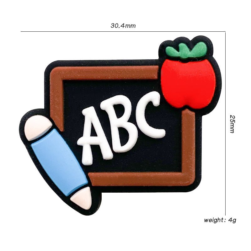 Silicone Focal Beads Abc Blackboard With Pencil And Apple 20pcs