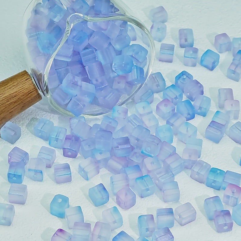 Transparent Sugar Cube Glass Beads 7mm Frosted Pastel 50pcs 15