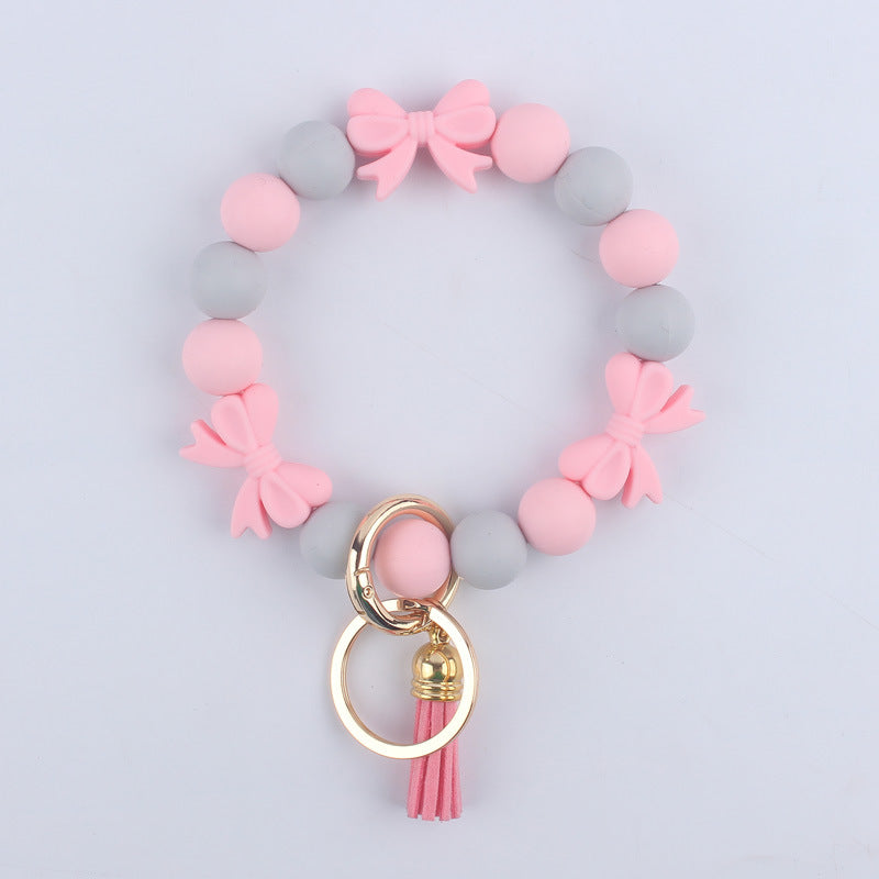 Bow Silicone Bead Wristlet Keychain Vibrant Colors 14cm 6