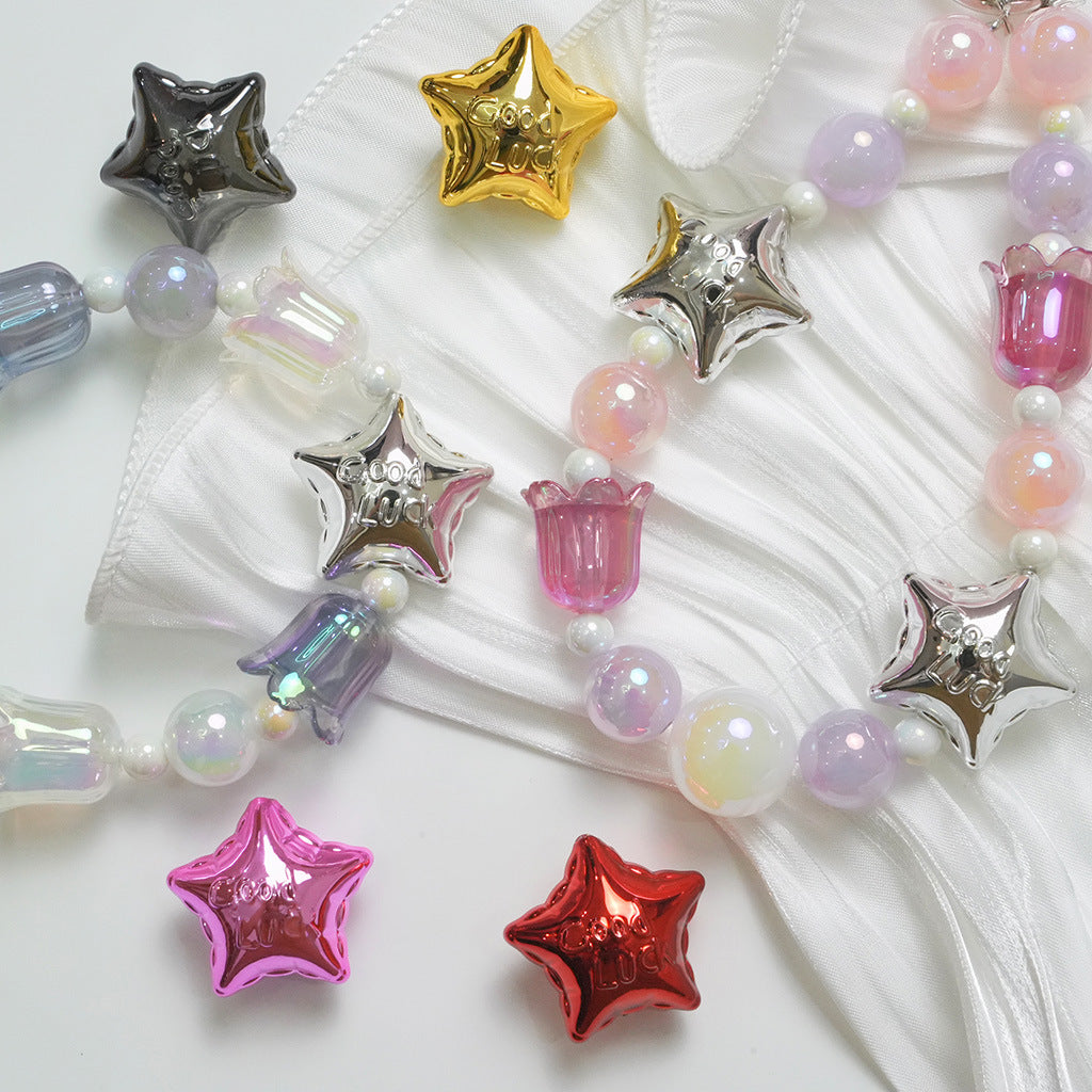 UV Plating Balloon Shaped Star Acrylic Beads 25mm Metal Colored 50pcs 3