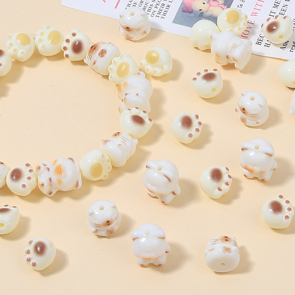 Cute Kitten and Paws Resin Beads Irregular Shape Multicolor 3pcs 3