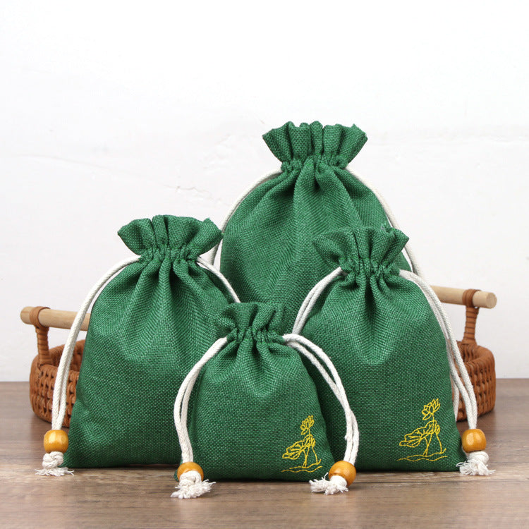 Cotton Linen Drawstring Bags Colorful Lotus Print 8x10-12x15cm 2pcs 12