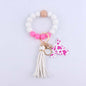 Silicone Beaded Wristlet Keychain with Leather Tassel and Cow Print Charm 11