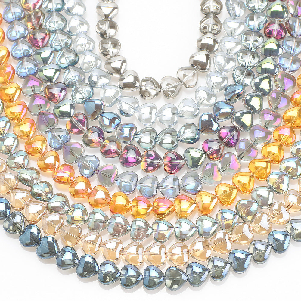 Electroplated Heart Glass Beads 8mm Transparent Mixed Colors 50pcs 4