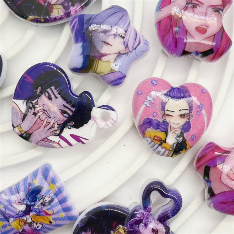 Mixed Shape Acrylic Beads Demon Hunters Printed Bold Colors 50pcs 3