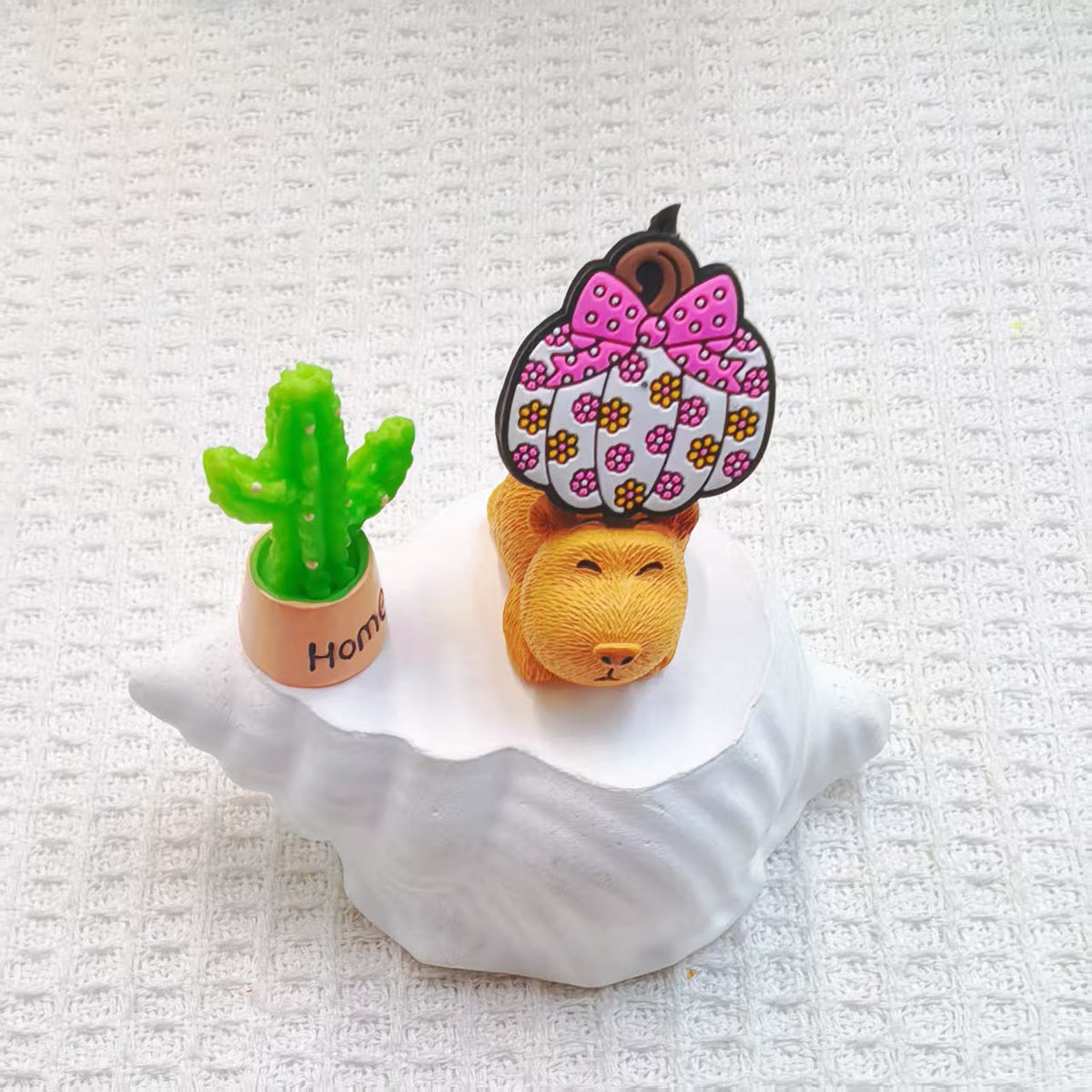 Silicone Focal Beads Pumpkin with Floral Bow 20pcs 6