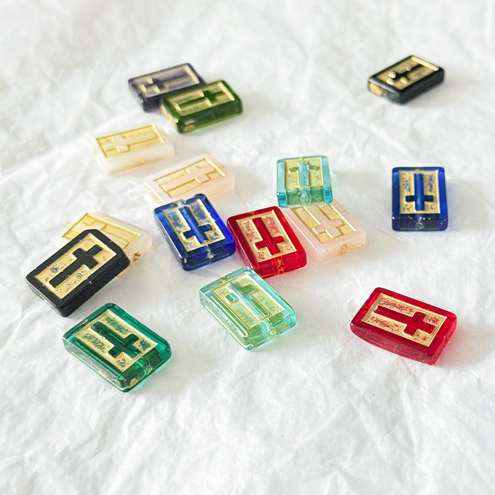 Vintage Cross Lampwork Glass Beads 17mm Gilded Rectangular 50pcs 3