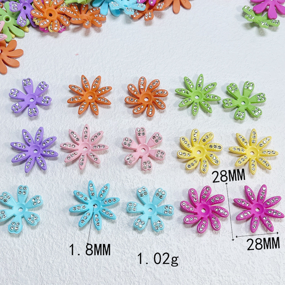 Acrylic Flower Spacer Beads 28mm Rhinestone Encrusted 100pcs 6
