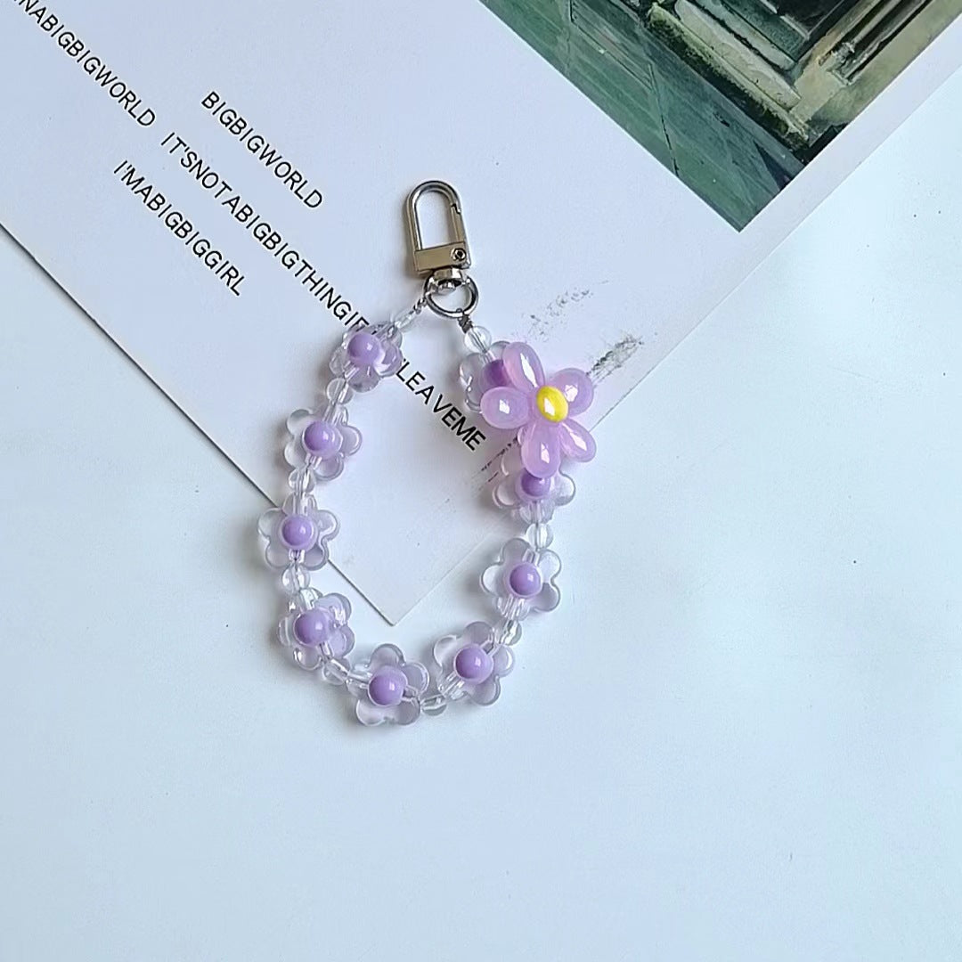 Acrylic Flower Beaded Keychain Pastel Translucent Floral Charm 17
