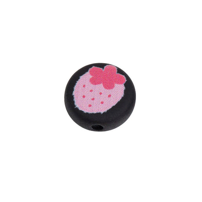 Flat Acrylic Beads 17mm Black Pink Strawberry Printed 20pcs 8