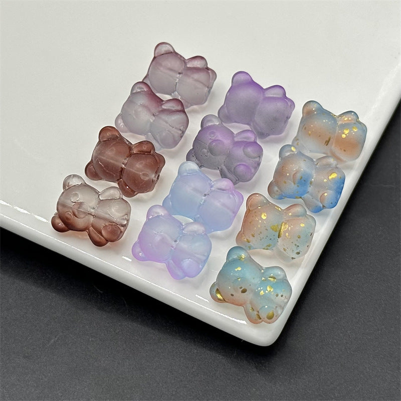Bear Frosted Glass Beads 13x16mm Translucent with Gold Flecks 100pcs