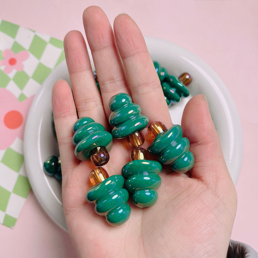 Hand Painted Christmas Tree Acrylic Beads 20-28mm Bright Green 5pcs 4