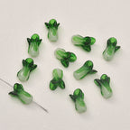 Lampwork Glass Beads 3D Bok Choy Shape Glossy Green White 20pcs 3