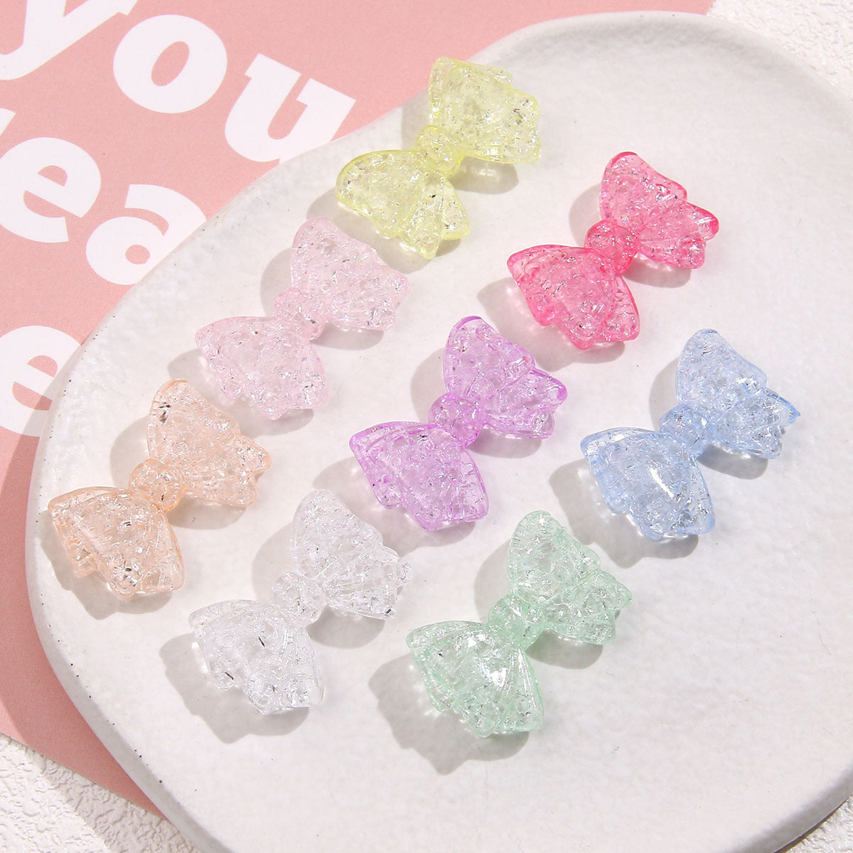 Transparent Bow Acrylic Beads 20x30mm Crackle Pastel 10pcs 2