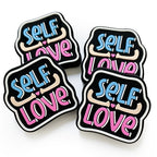 Silicone Focal Beads Self Love Colorful Lettering Black Background 20pcs 3