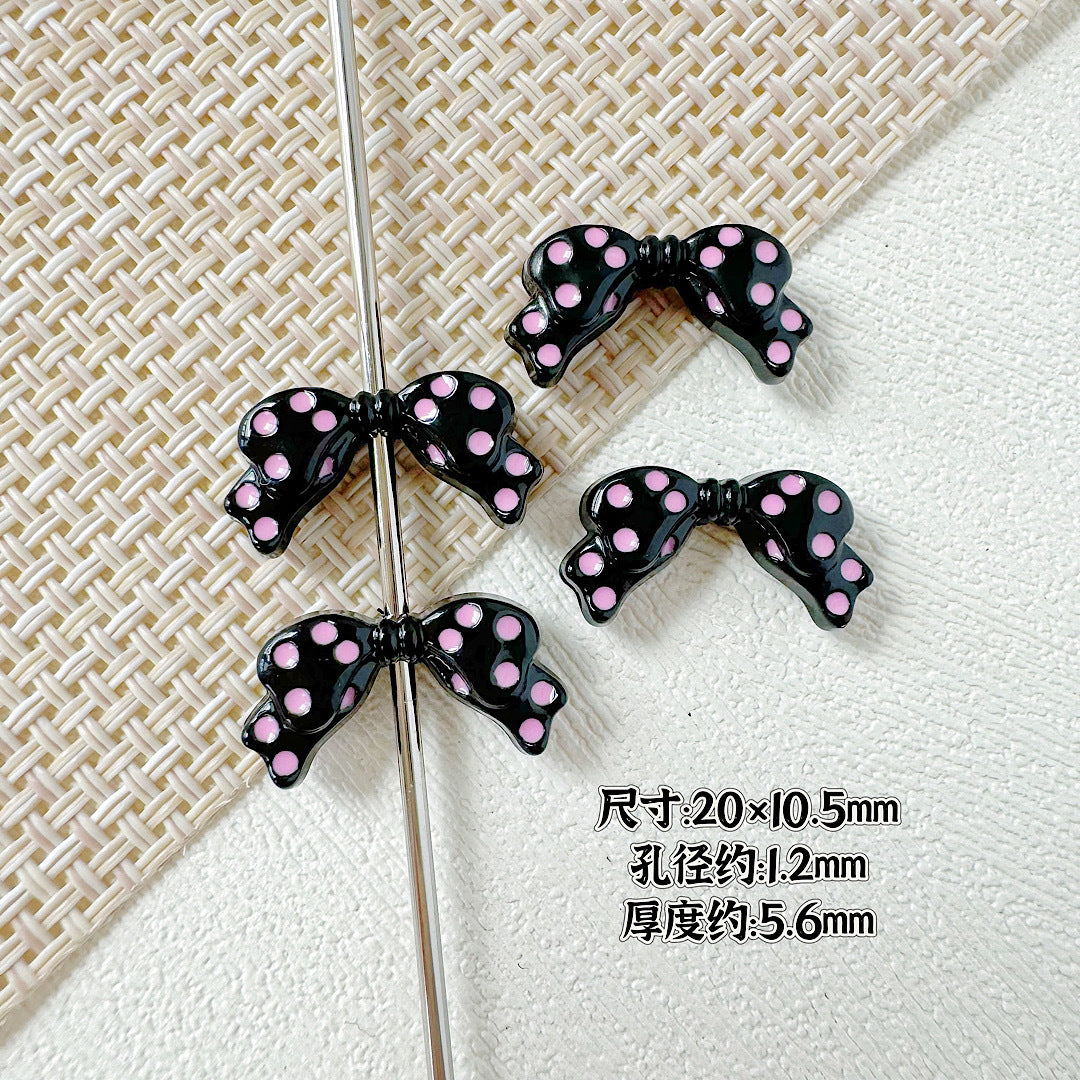Dotted Bow Metal Beads 20mm Rhinestone Embedded Bow Metal Beads 26mm Painted 10pcs 13