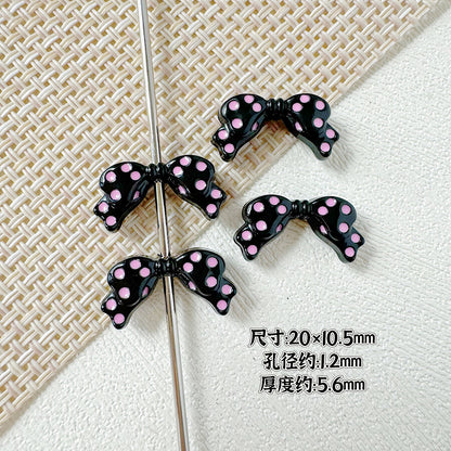 Dotted Bow Metal Beads 20mm Rhinestone Embedded Bow Metal Beads 26mm Painted 10pcs 13