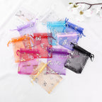 Organza Drawstring Bags Silver Butterfly Print 11x16cm 100pcs