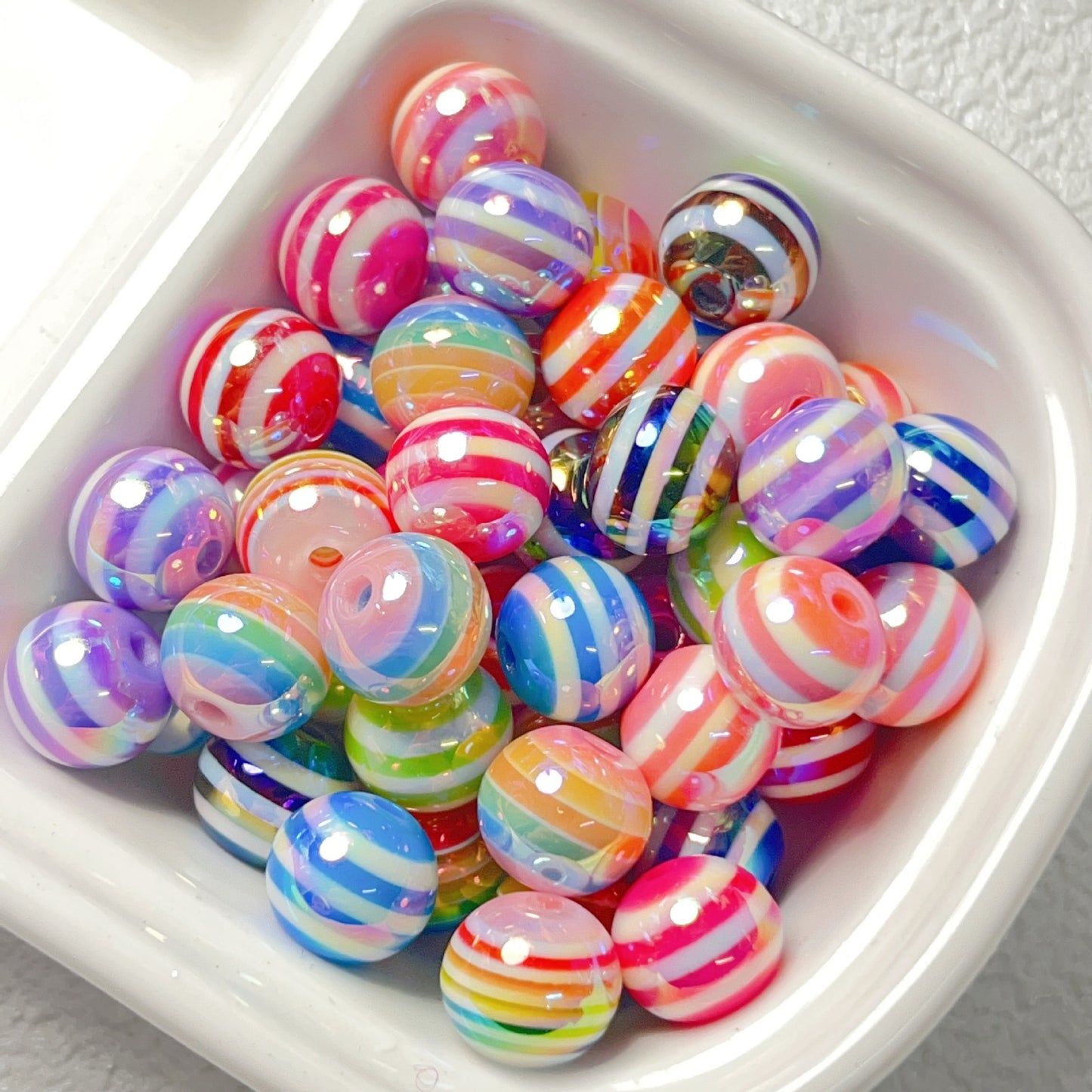 UV Plating Striped Resin Beads 11mm Glossy Round 20pcs 19
