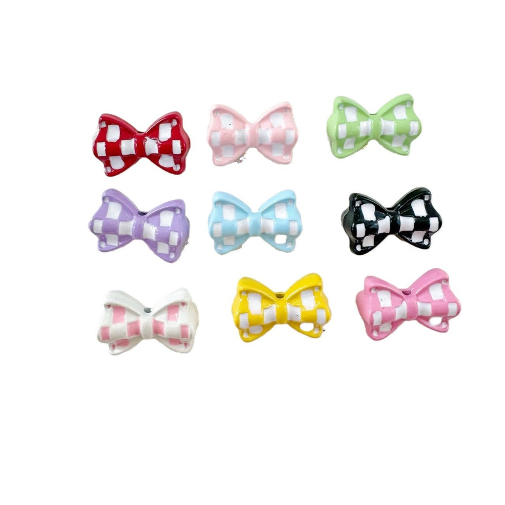 Bow Metal Beads 17mm Baking Painted Checkered Pattern 10pcs 3