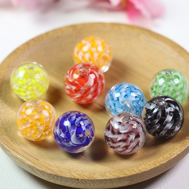 Lampwork Glass Beads Round 14mm Two-Tone Spiral Pattern 10pcs