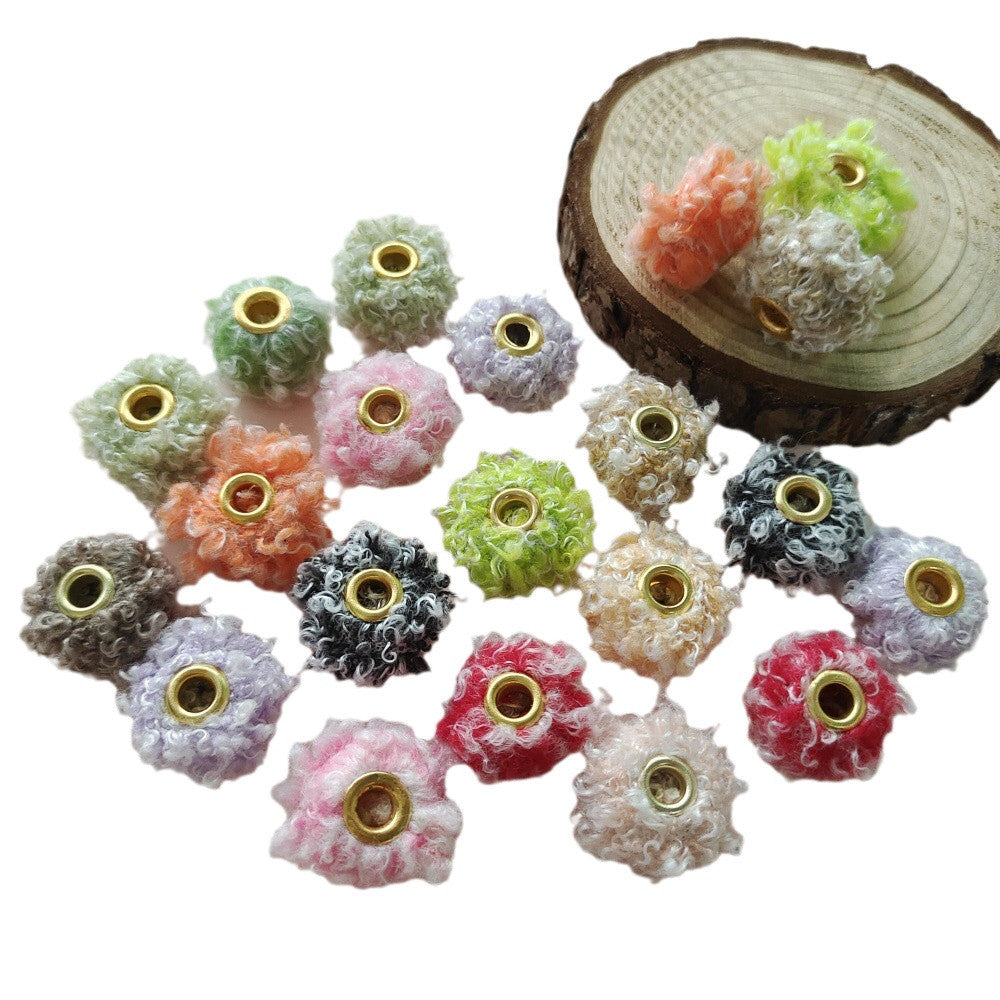 Fabric Fluffy Spacer Beads 15mm Two-Color Teddy 100pcs 5