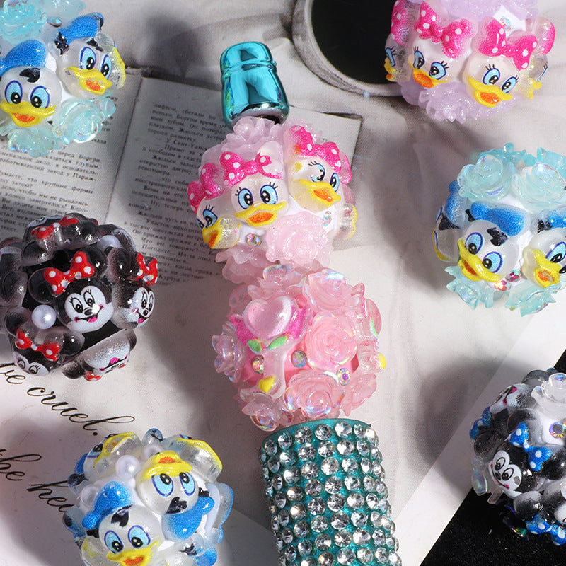 Embellished Bubblegum Beads 20mm Donald Duck Minnie Floral Design 5pcs